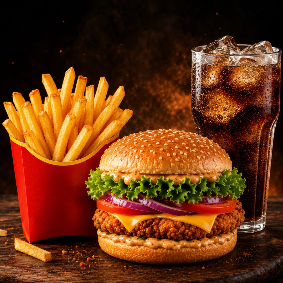 Chicken burger fries cold drink 600ml